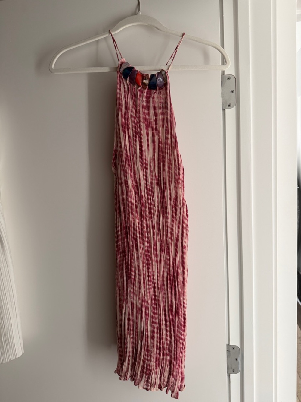 Zara Pleated Pink Tie-Dye Halter Dress with Beaded Neckline XS